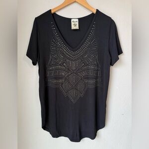 Women’s Vocal Black Studded Top Short Sleeve Size Medium Soft Fabric